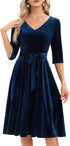Mikasi Vintage Rockabilly Midi Kleid mit 3/4 Ärmeln und V-Ausschnitt für Hochzeiten und Cocktailpartys